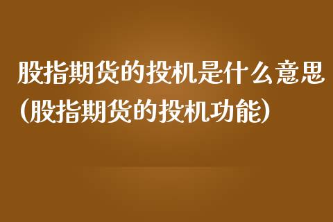 股指期货的投机是什么意思(股指期货的投机功能)_https://www.qianjuhuagong.com_期货百科_第1张