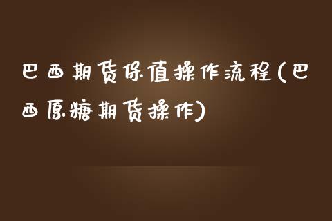 巴西期货保值操作流程(巴西原糖期货操作)_https://www.qianjuhuagong.com_期货百科_第1张