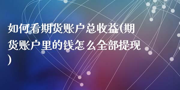 如何看期货账户总收益(期货账户里的钱怎么全部提现)_https://www.qianjuhuagong.com_期货直播_第1张