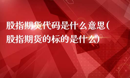 股指期货代码是什么意思(股指期货的标的是什么)_https://www.qianjuhuagong.com_期货平台_第1张