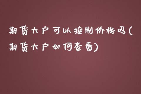 期货大户可以控制价格吗(期货大户如何查看)_https://www.qianjuhuagong.com_期货平台_第1张