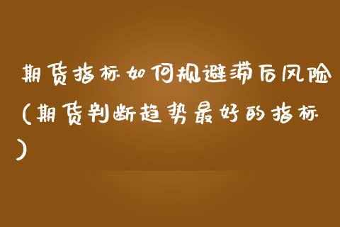 期货指标如何规避滞后风险(期货判断趋势最好的指标)_https://www.qianjuhuagong.com_期货行情_第1张