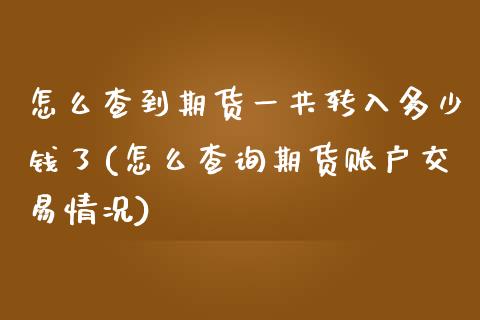 怎么查到期货一共转入多少钱了(怎么查询期货账户交易情况)_https://www.qianjuhuagong.com_期货平台_第1张