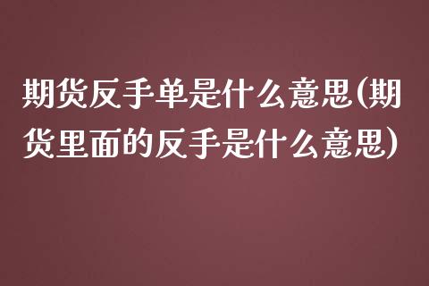 期货反手单是什么意思(期货里面的反手是什么意思)_https://www.qianjuhuagong.com_期货直播_第1张