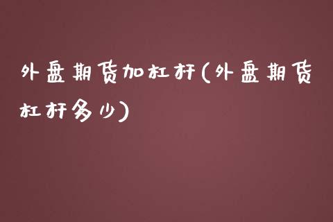 外盘期货加杠杆(外盘期货杠杆多少)_https://www.qianjuhuagong.com_期货直播_第1张