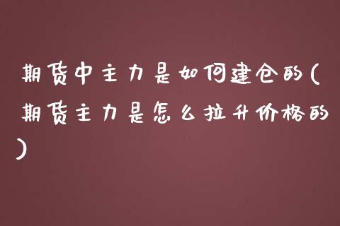 期货中主力是如何建仓的(期货主力是怎么拉升价格的)_https://www.qianjuhuagong.com_期货行情_第1张