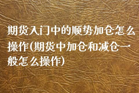 期货入门中的顺势加仓怎么操作(期货中加仓和减仓一般怎么操作)_https://www.qianjuhuagong.com_期货行情_第1张