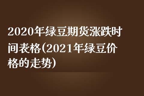 2020年绿豆期货涨跌时间表格(2021年绿豆价格的走势)_https://www.qianjuhuagong.com_期货开户_第1张