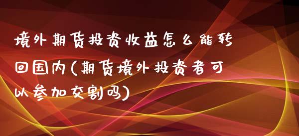 境外期货投资收益怎么能转回国内(期货境外投资者可以参加交割吗)_https://www.qianjuhuagong.com_期货平台_第1张