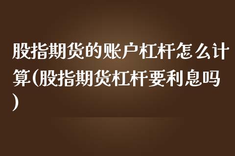 股指期货的账户杠杆怎么计算(股指期货杠杆要利息吗)_https://www.qianjuhuagong.com_期货开户_第1张