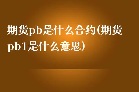 期货pb是什么合约(期货pb1是什么意思)_https://www.qianjuhuagong.com_期货开户_第1张