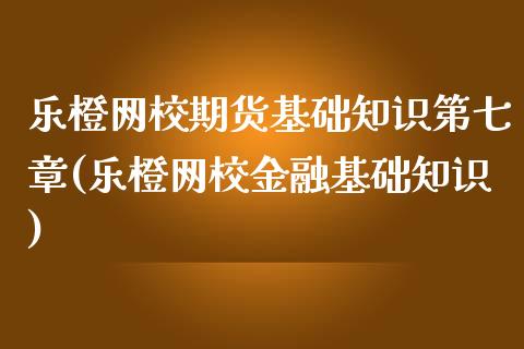 乐橙网校期货基础知识第七章(乐橙网校金融基础知识)_https://www.qianjuhuagong.com_期货直播_第1张