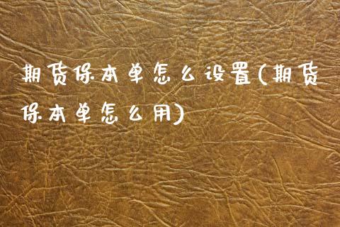 期货保本单怎么设置(期货保本单怎么用)_https://www.qianjuhuagong.com_期货直播_第1张