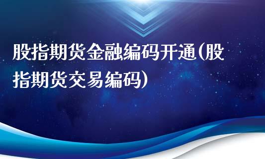 股指期货金融编码开通(股指期货交易编码)_https://www.qianjuhuagong.com_期货行情_第1张