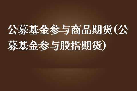 公募基金参与商品期货(公募基金参与股指期货)_https://www.qianjuhuagong.com_期货直播_第1张