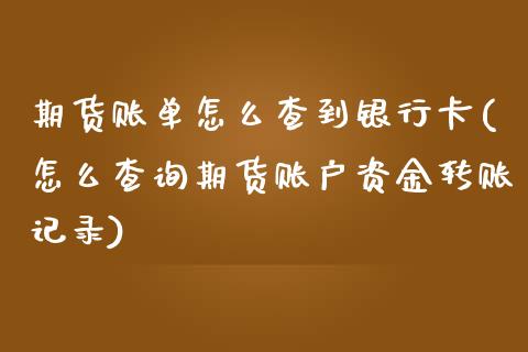 期货账单怎么查到银行卡(怎么查询期货账户资金转账记录)_https://www.qianjuhuagong.com_期货平台_第1张