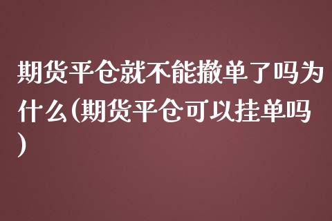 期货平仓就不能撤单了吗为什么(期货平仓可以挂单吗)_https://www.qianjuhuagong.com_期货开户_第1张