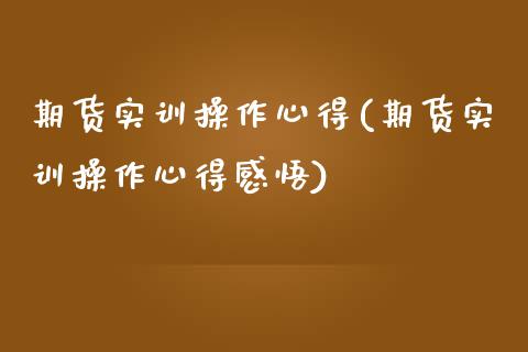 期货实训操作心得(期货实训操作心得感悟)_https://www.qianjuhuagong.com_期货开户_第1张