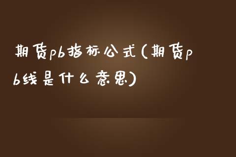 期货pb指标公式(期货pb线是什么意思)_https://www.qianjuhuagong.com_期货行情_第1张