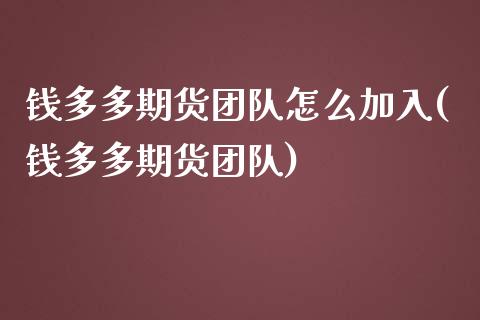 钱多多期货团队怎么加入(钱多多期货团队)_https://www.qianjuhuagong.com_期货直播_第1张