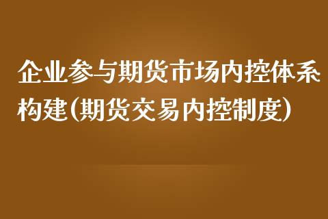 企业参与期货市场内控体系构建(期货交易内控制度)_https://www.qianjuhuagong.com_期货行情_第1张