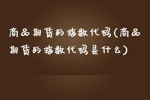 商品期货的指数代码(商品期货的指数代码是什么)_https://www.qianjuhuagong.com_期货开户_第1张