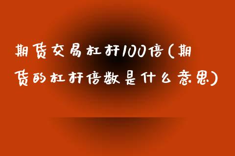 期货交易杠杆100倍(期货的杠杆倍数是什么意思)_https://www.qianjuhuagong.com_期货开户_第1张