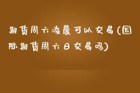 期货周六凌晨可以交易(国际期货周六日交易吗)_https://www.qianjuhuagong.com_期货开户_第1张