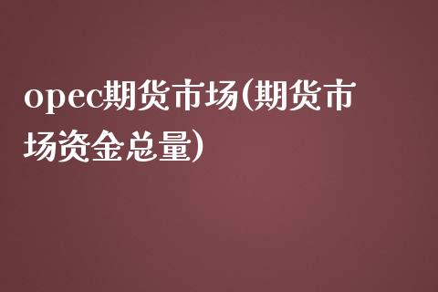 opec期货市场(期货市场资金总量)_https://www.qianjuhuagong.com_期货行情_第1张