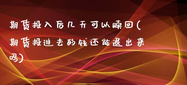 期货投入后几天可以赎回(期货投进去的钱还能退出来吗)_https://www.qianjuhuagong.com_期货开户_第1张