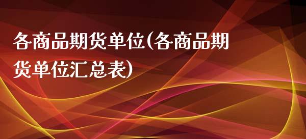 各商品期货单位(各商品期货单位汇总表)_https://www.qianjuhuagong.com_期货开户_第1张