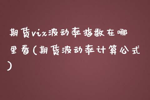 期货vix波动率指数在哪里看(期货波动率计算公式)_https://www.qianjuhuagong.com_期货百科_第1张