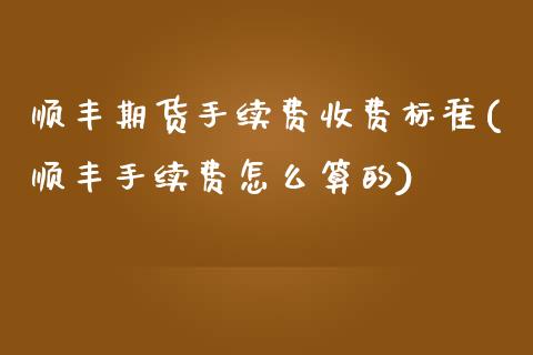 顺丰期货手续费收费标准(顺丰手续费怎么算的)_https://www.qianjuhuagong.com_期货开户_第1张