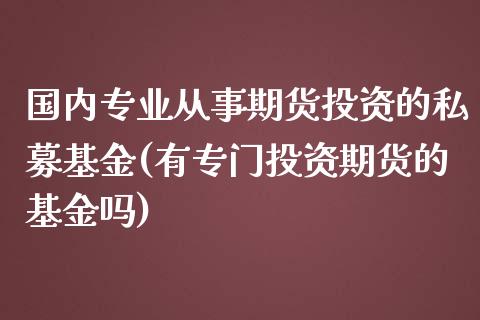 国内专业从事期货投资的私募基金(有专门投资期货的基金吗)_https://www.qianjuhuagong.com_期货行情_第1张