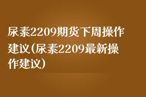 尿素2209期货下周操作建议(尿素2209最新操作建议)_https://www.qianjuhuagong.com_期货百科_第1张