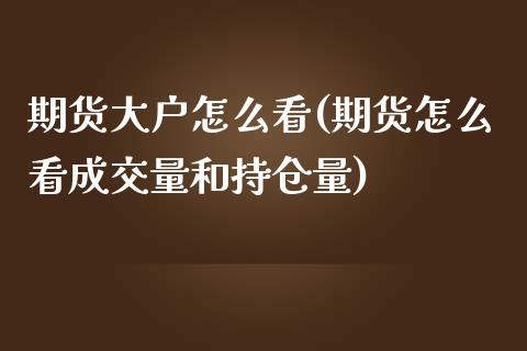 期货大户怎么看(期货怎么看成交量和持仓量)_https://www.qianjuhuagong.com_期货直播_第1张