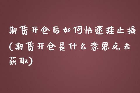 期货开仓后如何快速挂止损(期货开仓是什么意思点击获取)_https://www.qianjuhuagong.com_期货行情_第1张