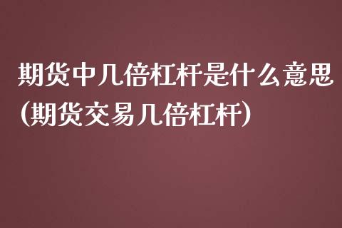 期货中几倍杠杆是什么意思(期货交易几倍杠杆)_https://www.qianjuhuagong.com_期货百科_第1张