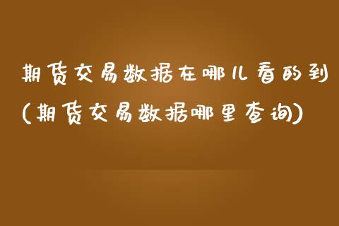 期货交易数据在哪儿看的到(期货交易数据哪里查询)_https://www.qianjuhuagong.com_期货行情_第1张