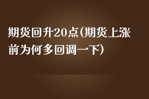 期货回升20点(期货上涨前为何多回调一下)_https://www.qianjuhuagong.com_期货开户_第1张