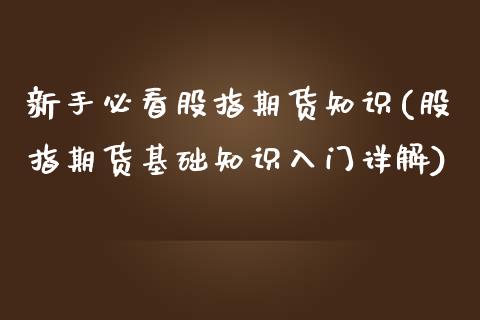 新手必看股指期货知识(股指期货基础知识入门详解)_https://www.qianjuhuagong.com_期货百科_第1张