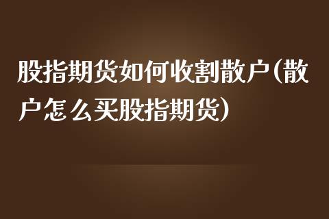 股指期货如何收割散户(散户怎么买股指期货)_https://www.qianjuhuagong.com_期货平台_第1张