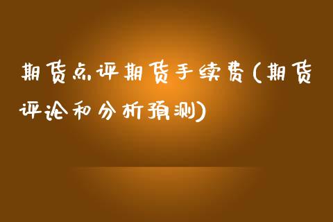 期货点评期货手续费(期货评论和分析预测)_https://www.qianjuhuagong.com_期货平台_第1张