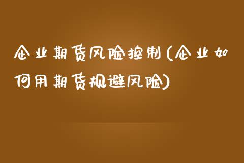 企业期货风险控制(企业如何用期货规避风险)_https://www.qianjuhuagong.com_期货百科_第1张