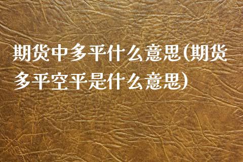 期货中多平什么意思(期货多平空平是什么意思)_https://www.qianjuhuagong.com_期货行情_第1张