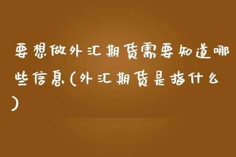 要想做外汇期货需要知道哪些信息(外汇期货是指什么)_https://www.qianjuhuagong.com_期货直播_第1张