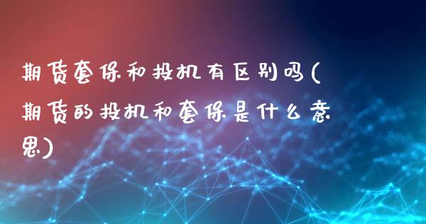 期货套保和投机有区别吗(期货的投机和套保是什么意思)_https://www.qianjuhuagong.com_期货行情_第1张