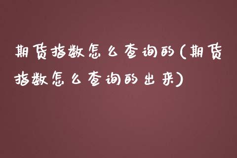 期货指数怎么查询的(期货指数怎么查询的出来)_https://www.qianjuhuagong.com_期货行情_第1张