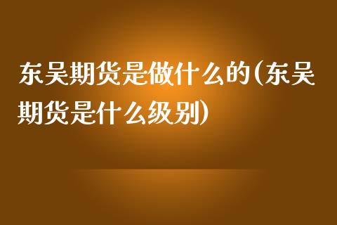 东吴期货是做什么的(东吴期货是什么级别)_https://www.qianjuhuagong.com_期货开户_第1张