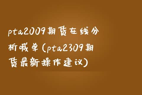 pta2009期货在线分析喊单(pta2309期货最新操作建议)_https://www.qianjuhuagong.com_期货平台_第1张